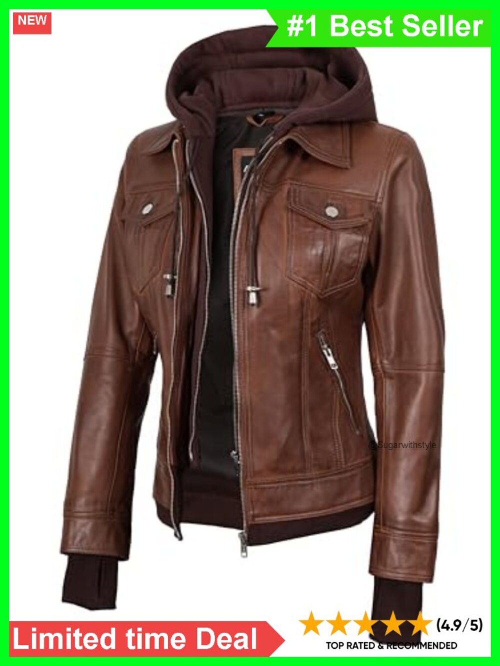 Real Lambskin Leather Jacket with Detachable Hood Thumbholes Bomber